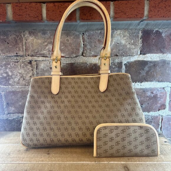 Dooney & Bourke Signature Logo Canvas Double Handle Satchel & Eyeglass Case - Picture 1 of 13